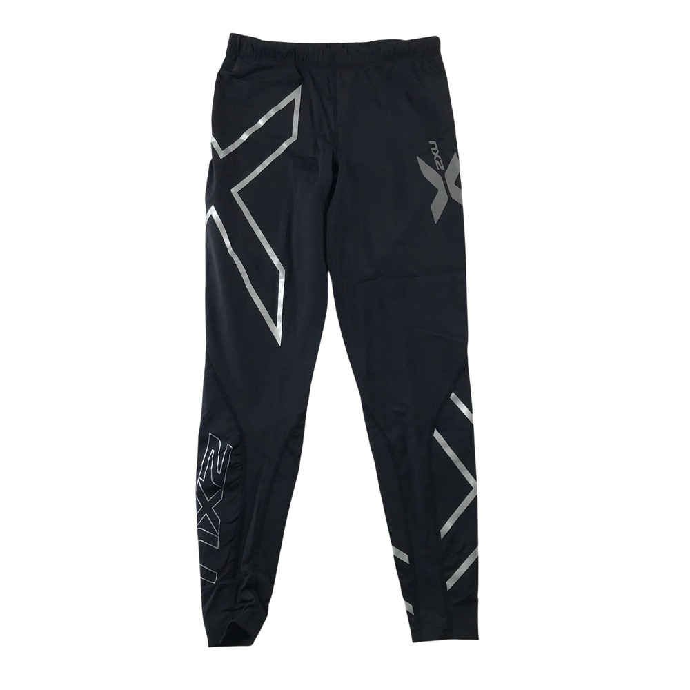 2XU Womens Compression Leggings Black Silver Reflective Graphic Tights Small